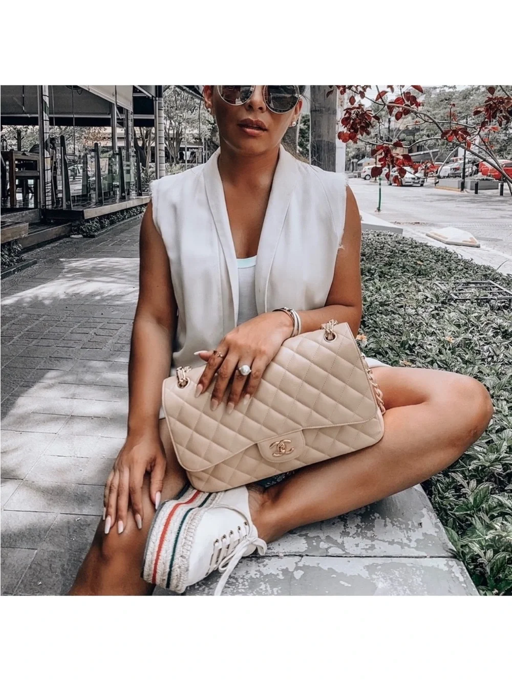 Gucci Cream Canvas Platform Espadrille Sneakers with Red & Green Stripe